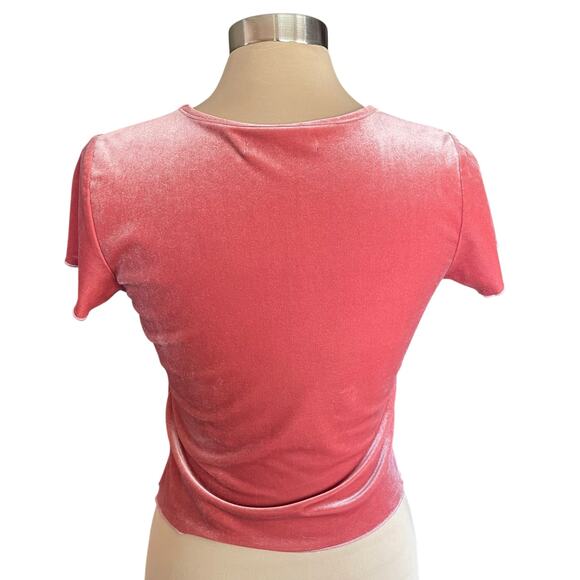 Abercrombie & Fitch Pink Velvet Short Sleeve Top Cropped Scoop Neck Sz MED Y2K - Picture 2 of 7